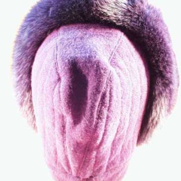 FOX & MERINO CASHMERE WOOL HOOD, PURPLE, ONE SIZE, PUSH IT DOWN TO BE A COLLAR, - Picture 2 of 4